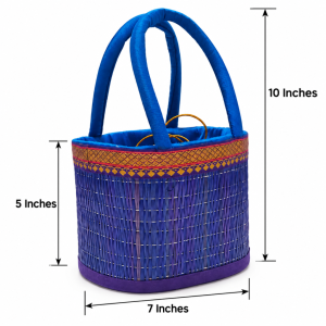 Grass Thamboolam Basket with Drawstring Closure Fabric Handle 10 x 7 Inches for Pooja Navratri Deepavali Weddings & Return Gifts (1 Pc)