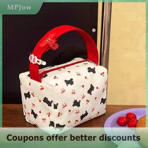 【MPJow】 Cute Black Cat Cherry Bow Print Handheld Cosmetic Bag High Capacity Travel Portable Sundries Storage Bag Fashion Makeup Bag Gift