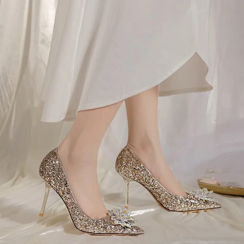 2023 New Cinderella Shoes Rhinestone High Heels Shoes Women Pumps