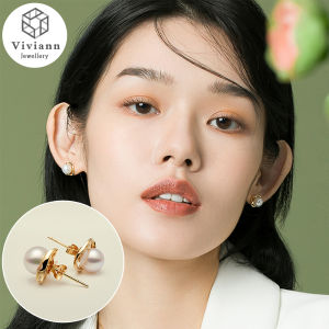 Viviann Original Camellia Stud Earrings Pearl Earrings Womens 18k Gold Plated Non-Fade Charm Hoop Earrings Pearl Stud Earrings For Women Girl Simple Gold Color Small Earring Party Jewelry wedding