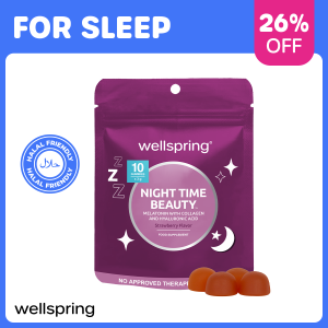 Wellspring Night Time Beauty Melatonin with Collagen and Hyaluronic Acid Gummies for Better Sleep with Glowing Skin Anti Aging