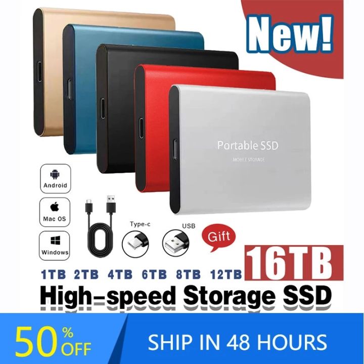 External Hard Drive 16TB Highspeed Portable SSD Solid State Hard Disk
