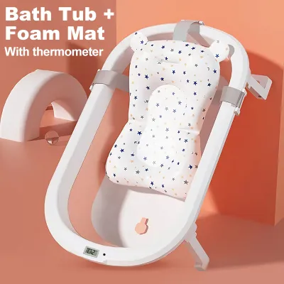 Foldable Baby Bath Tub Dengan Termometer Bak Mandi Bayi Lipat Dengan Keset Kamar Mandi Bathup Bayi