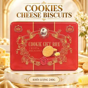 Bánh Quy Phô Mai Hộp Thiếc Đỏ Cookie Gift Box 240g – Bánh Quy Bơ Phô Mai Thơm Giòn Hộp Quà Biếu Tết Cao Cấp