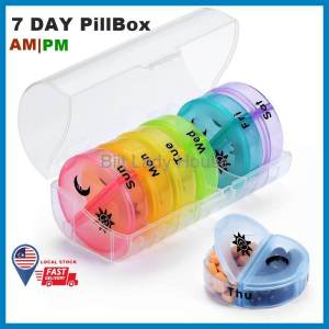 (READY STOCK) Weekly Pill Box Organizer 7 Day 2 Times a Day am pm Medicine Box Bekas Pil Tablet Capsule Storage Container