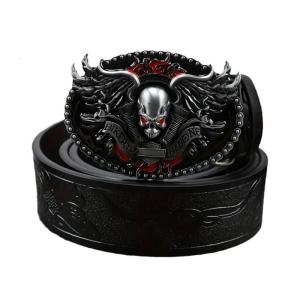 Waist Chain Carved Skull Buckle PU Belt for Women Proms Stage and Club Party Casual Wear Elaborate