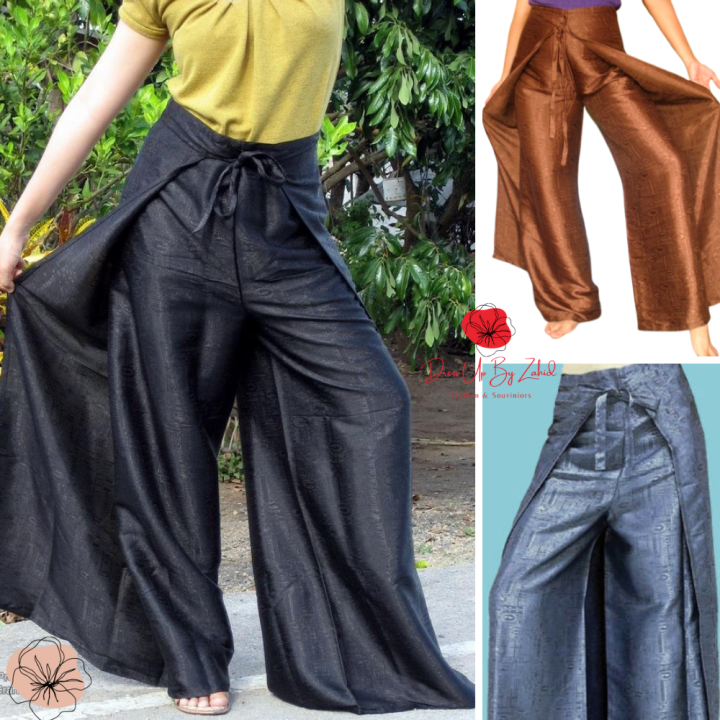 Women's Ladies Silk Wrap Pants/Women's Fisherman Palazzo Pants /Ladies Wrap  Thai Silk Wide Leg Flared Trousers