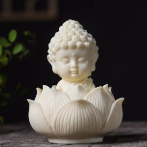 OKDEALS01 Q Version Lotus Tathagata Buddha Statue Chinese Style Cute Coconut Figurine Decorative Crafts Little Buddha Ornaments Home Desktop