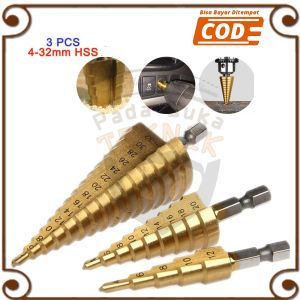 Mata Bor Obeng Pagoda Spiral Step Drill Untuk Baja Buat Besi Kerucut Tingkat Payung Cone set 3pcs