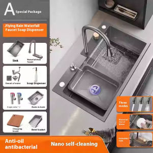 [Cozy ]Kitchen Sink Stainless Steel Sink Waterfall Sink High-Capacity  Ladder Style Kitchen Basin