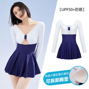 AquaPlay Womens High-Waisted Long Sleeve One-Piece Swimsuit with Front Cut Out UPF50+Protection Quick-Dry Fabric