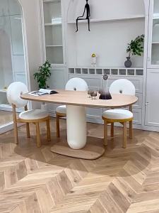 Solid Wood Dining Table and Chair French Cream Style Wood Color Oval Japanese and Nordic Style Pure Dining Room Household