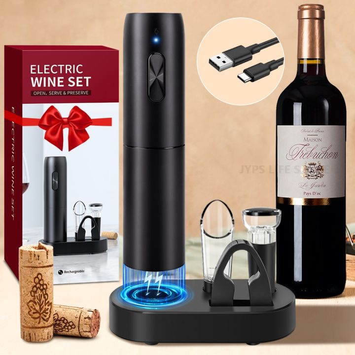 Electric Wine Opener Set With Charging Base Automatic Corkscrew With