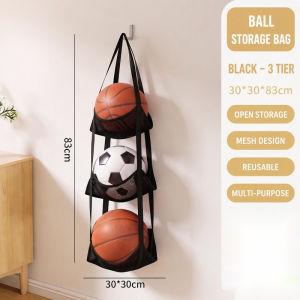 JACIRCLE Wall Mounted Ball Holder Storage Bag Multilayer Organizer For Basketball Soccer Plush Toys
