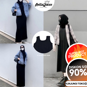 INNER MANGSET GAMIS TANPA LENGAN /DALEMAN GAMIS /INNER DRESS/MANGSET GAMIS POLOS PANJANG HITAM