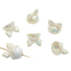 20X17มม. ลูกปัดรูแนวตั้งรูปโบว์สีอะคริลิค4ชิ้น/ถุงสำหรับสร้อยคอแบบทำมือพวงกุญแจเครื่องประดับ