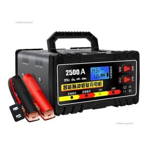 (Dikirim Dari Jakarta)Charger Aki Mobil Motor Portable Automatic Smart Intelligent Chip 12V 24V 6-105A 180W【COD】