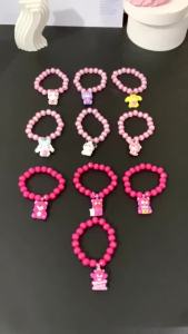 STIPA Gelang Karet Mote Karakter Elastic celet Bangle Akses Tangan Beads Manik Warna Charm Pink Putih PISAN