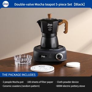 BINCOO Double Valve Moka Pot with Electric Stove Espresso Extraction Coffee Pot Set Household Small Coffee Maker 2Cups