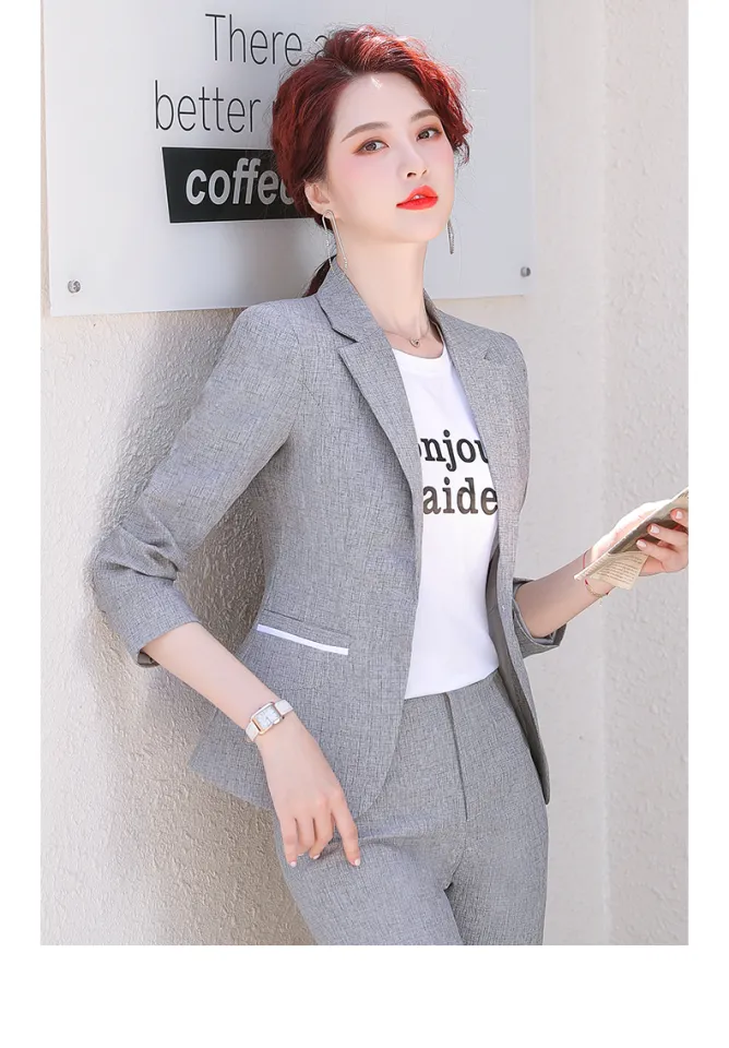 2022 NEW Korean Style Pants Suits Women Slim Long Sleeve Fashion Formal  Blazer and Pants Office Ladies Business Two Pieces Set Work Wear