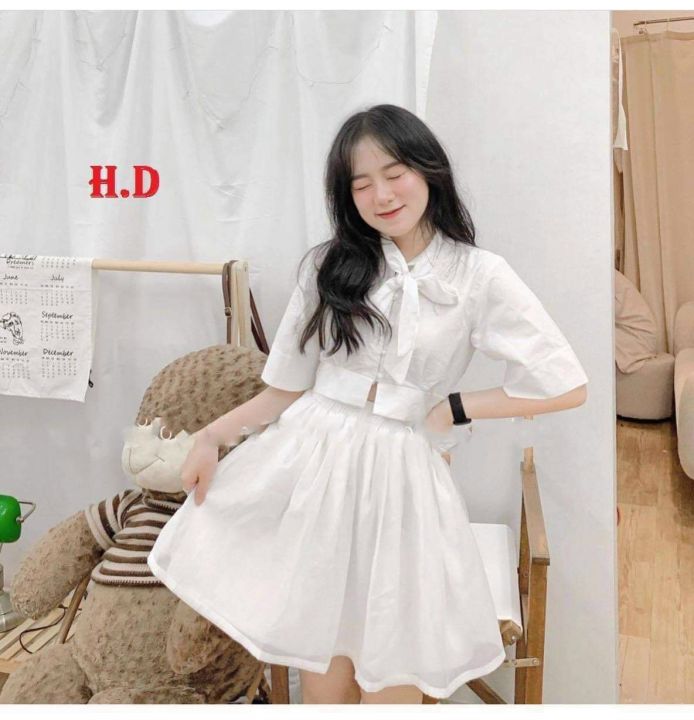 Sét áo croptop chân váy xòe size M Màu đen | Shopee Việt Nam