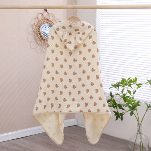 ผ้าเช็ดตัวอาบน้ำเด็กทารกผ้าตาข่ายผ้าฝ้าย4ชั้นแบบ2 In 1ผ้าห่มเนื้อนุ่มเด็กหญิงเด็กชายแห้งเร็วเสื้อคลุมอาบน้ำแบบมีหมวก70*140ซม.