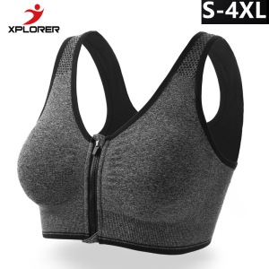 Plus Size S-4XL Sports Bra Top Seamless Front Open Zip Wireless Push Up Whole Cup for Running Yoga Gym Workout