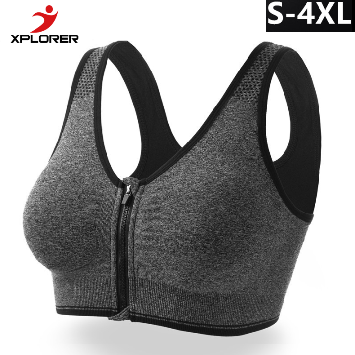 Plus Size S-4XL Sports Bra Wireless Push Up Whole Cup Top Seamless Front  Open Zip for Running Yoga Gym Workout Lazada PH