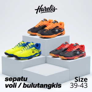Sepatu Olahraga Badminton Sepatu Volly Terbaru Sneakers Pria Harelis - Hitam Oranye Hitam Merah Hitam Biru - Size 39-43