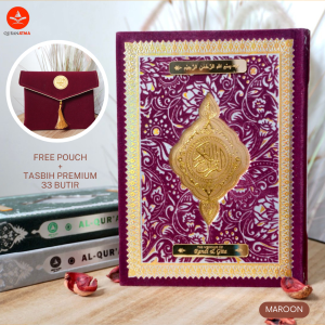 ( BISA COSTUM NAMA) Al-Quran A5 Hampers Cuting Beludru Lancip + Pouch Free Tasbih Premium