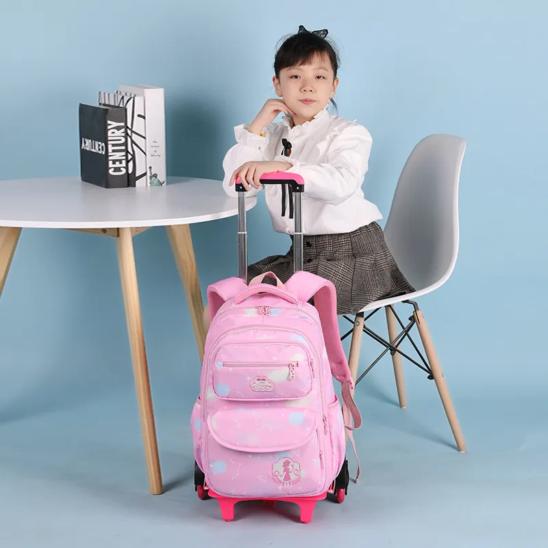 milumilu New Natural Fish Primary School Student Cute for Girls Trolley  Schoolbag Fresh 8-14 Six-Year-Old round Bull Wheel Climbing Ladder
