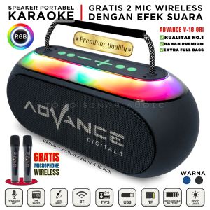 Speaker Bluetooth Full Bass Wireless Portable Free 2 Mic Wireless Advance V-18 Karaoke/USB/TF/FM/5 Inch Speaker Bluetooth / Salon Bluetooth / Salon Speaker Bluetooth / Salon Bluetooth Karaoke / Speaker Salon Bluetooth Karaoke / Speker Blutut