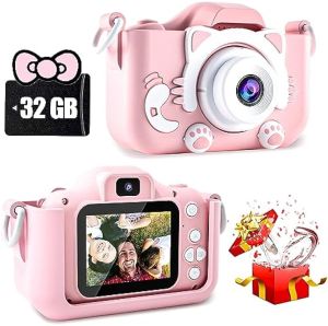 JDM 32GB1080P HD Camcorder Digital Kid Camera Cute Toy Cat Dog Childrens Camera Toys Kids Selfie Toddler Child Camera Gift for Boy Girl