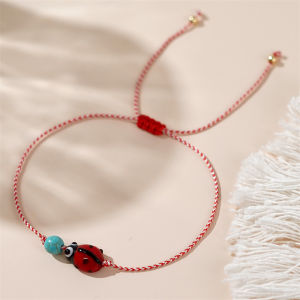 shiqinbaihuo Tinh Tế Đồng Bead Tổng Hợp Turquoise Ladybug Vòng Đeo Tay Cho Phụ Nữ Đáng Yêu Handmade Bện Vòng Đeo Tay Trang Sức Phụ Kiện Quà Tặng