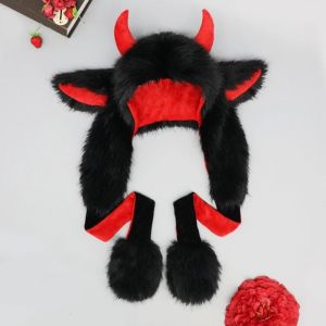 HEALMEYOU Plush Reindeer Antler Hat Warm Fluffy Texture Christmas Elk Hat Cozy Lightweight Ear Protection Cap Winter