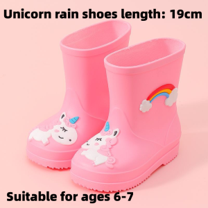 Childrens Rain Boots Boys and Girls Rain Boots Waterproof and Anti slip Pink Blue Dinosaur Print Cartoon Rubber Childrens Long Boots