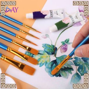 10pcs Nylon Hair Brush/ Matte Blue Rod/ Lukis Oil Brush/Paintbrush Nylon /Set Art Supplies Artist Paint Brush