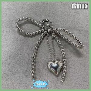 danux Temperament Sweet Bowknot Heart Pendant Keychain Fashion Beaded Phone Charm Bow Phone Lanyard Bag Decoration Accessories Gifts