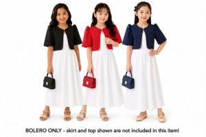 DD  .. Elegant Girls Ethnic Festive Wear Set - Pink/White Top & Bolero with Embroidery for Kids 6-10yrs