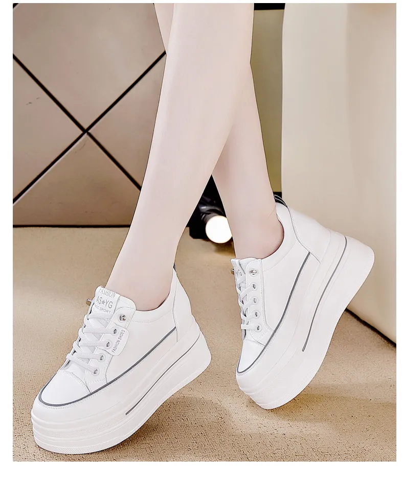 VIWANA White Sneakers Shoes For Women Korean Style 9cm Increased