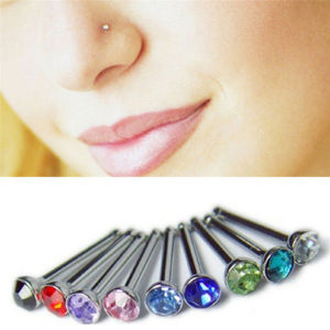pamelaea 36X Rhinestone Nose Ring Bone Stud Stainless Steel Body Jewelry