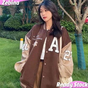 Zebina เสื้อแจ็กเก็ตเบสบอล แขนยาว หนัง PU ทรงหลวม เข้ากับทุกการแต่งกาย แฟชั่นเรโทร สําหรับผู้หญิง