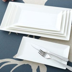 Rectangle Plate 11.5 Rim Long Plate Ceramic Porcelain Dinner Serving Dishes Kitchen Dining Pinggan Panjang Putih