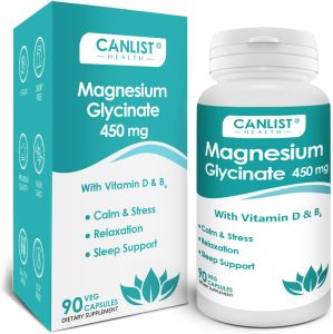 CANLIST Magnesium Glycine 450mg Supplement Promotes Bone and Muscle Health Soothes Emotions Helps Sleep Migraine Nutrients Neurology