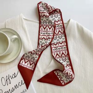 SEEMAY All-match Simple Classic Bag Scarfs Accessories Korean Style Scarves Floral Long Scarf Headscarf Collocation Clothing Accessories Hair Band Satin Silk Scarf Female Printed Scarf Hair Ribbon