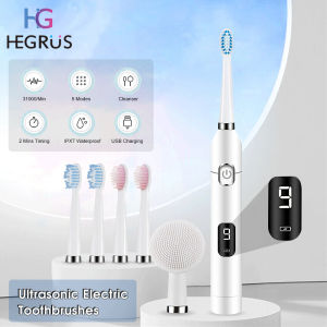 228HEGRUS electric toothbrush Ultrasonic Electric Toothbrushes IPX7 Waterproof Toothbrush  Electric Toothbrush Set 9-gear Tooth Cleaning Mode Household Toothbrush Personal Dental Care with 5 Replacement Brush Heads tooth cleaning tool