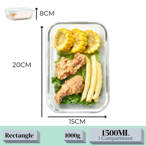 Heat Resistance Borosilicate Glass Microwave-able Airtight Rectangle Storage Container Lunch Box (400/680/1040/1500ML)