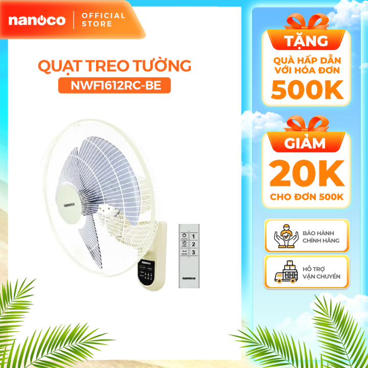 Quạt treo có remote Nanoco model NWF1612RC (3 cấp độ gió, công suất 47W)