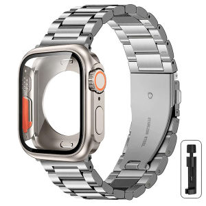 Change to Ultra Case+Band For iWatch 44mm 45mm Metal Stainless Steel strap for iWatch series Series 8 7 6 SE 5 4