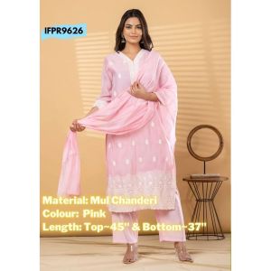 DEBAYU Readiprint Embroidered Mul Chanderi Kurti (with Lining) with Bottom & Dupatta Set Size S to XXL Malaysia